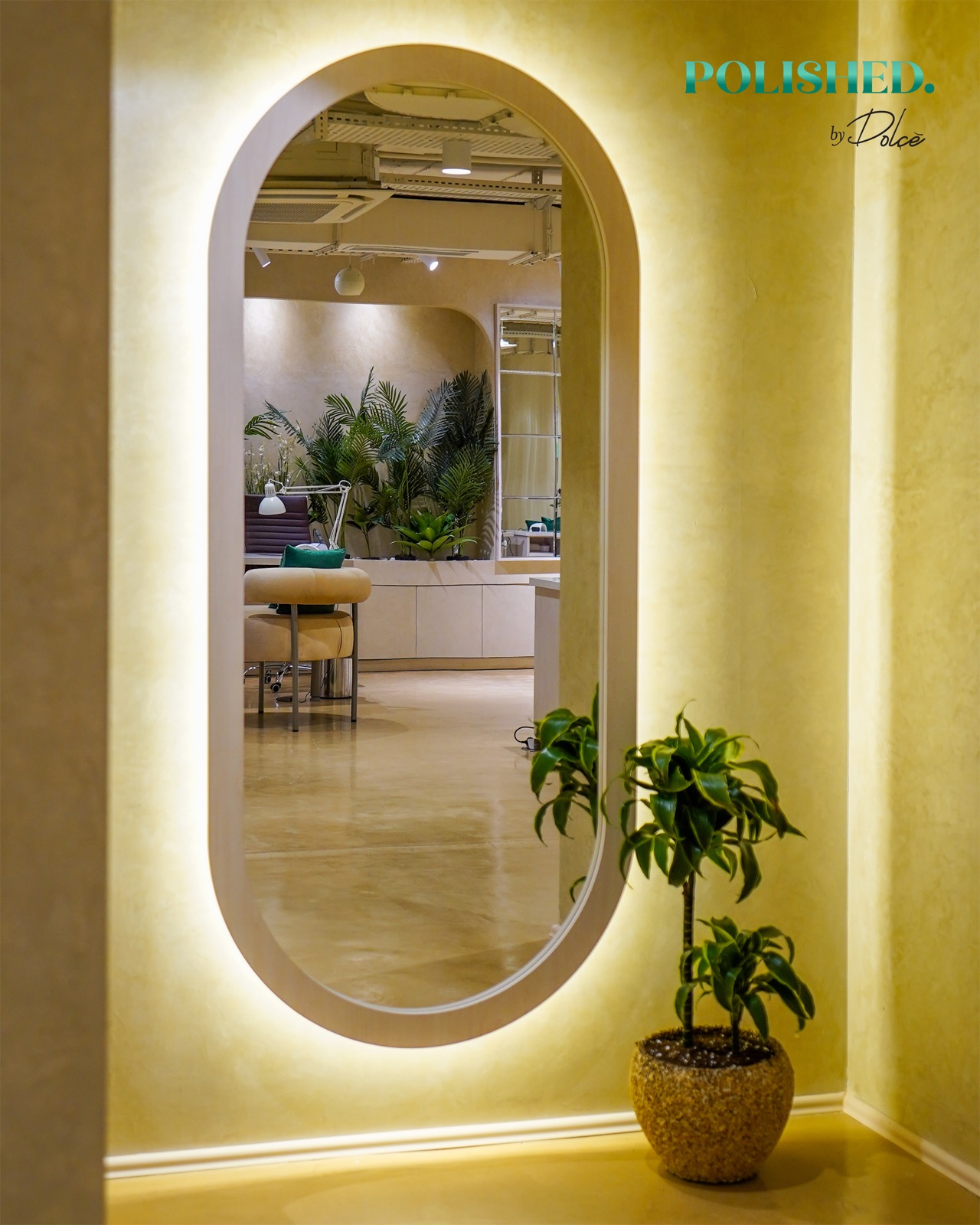 Illuminated mirror at Polished by Dolce